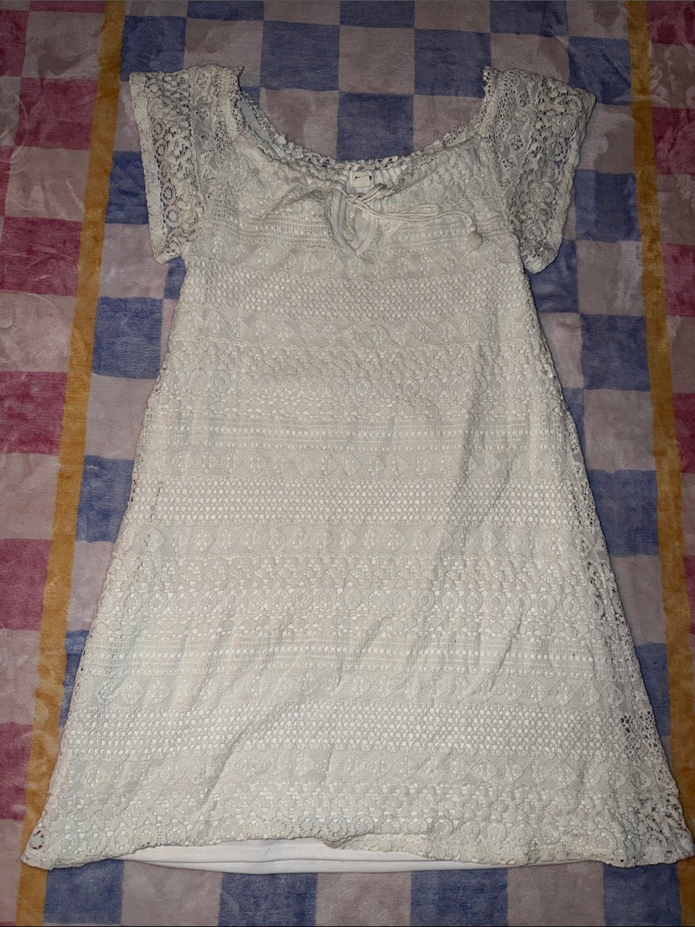 GARAGE clothing, vintage White Lace mini dress with cap sleeves